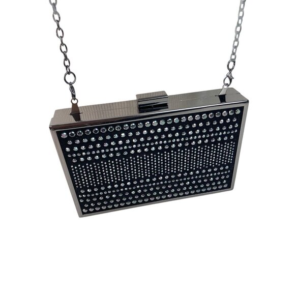 INC International Concepts Crossbody Purse Black Silver Mirror Chain Strap Bling - Picture 1 of 8